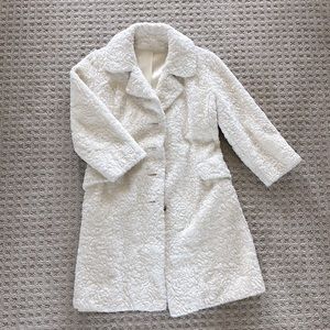 60s Vintage white faux fur jacket with rose buttons